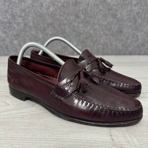 Mario‎ Bruni Mens Burgundy Leather Tassel Loafers Made in Italy Size 9
